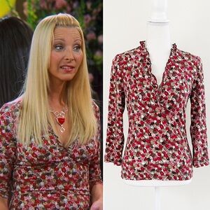 Rare Vintage Y2K Funky Print V-Neck Top ASO Phoebe Buffay in Friends